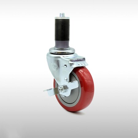 4 Inch SS Red Polyurethane Swivel 1-3/8 Inch Expanding Stem Caster With Brake
